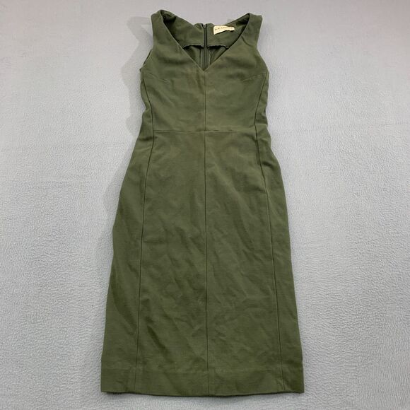 MM Lafleur Women 2 Rachel Dress Ponte Green Sleeveless Stretch Sheath Office - Picture 1 of 16